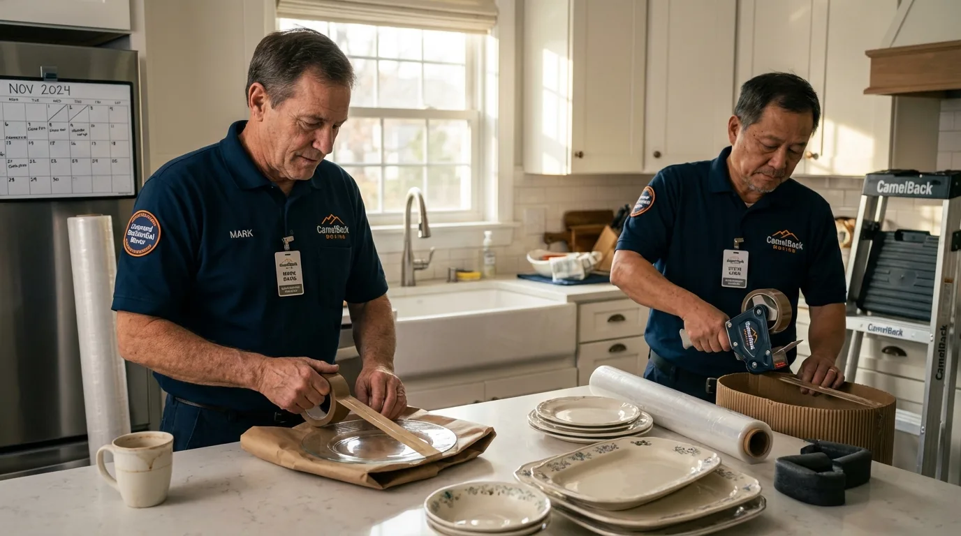 Professional crew packing kitchen dishware in Freeman, SD