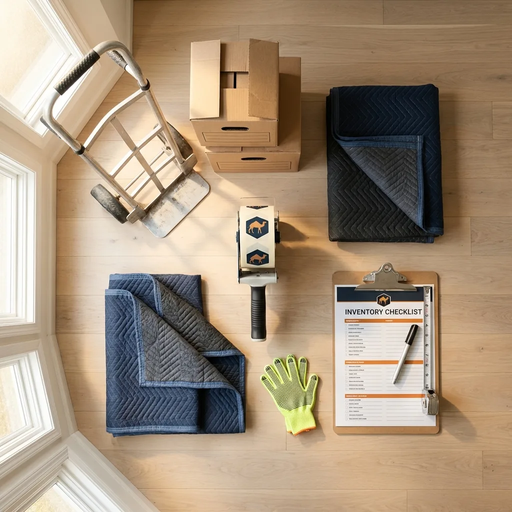 Professional moving supplies and packing materials layout for Freeman residential relocations